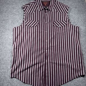 Boulder Creek Trading Company 2XLT Pearl Snap‎ Maroon Striped Vest